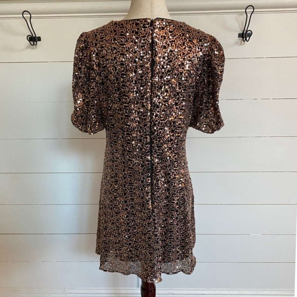 Eliza J Womens Bronze Black Sequin Puff Sleeve Shift Mini Dress Size 10 - Picture 4 of 9